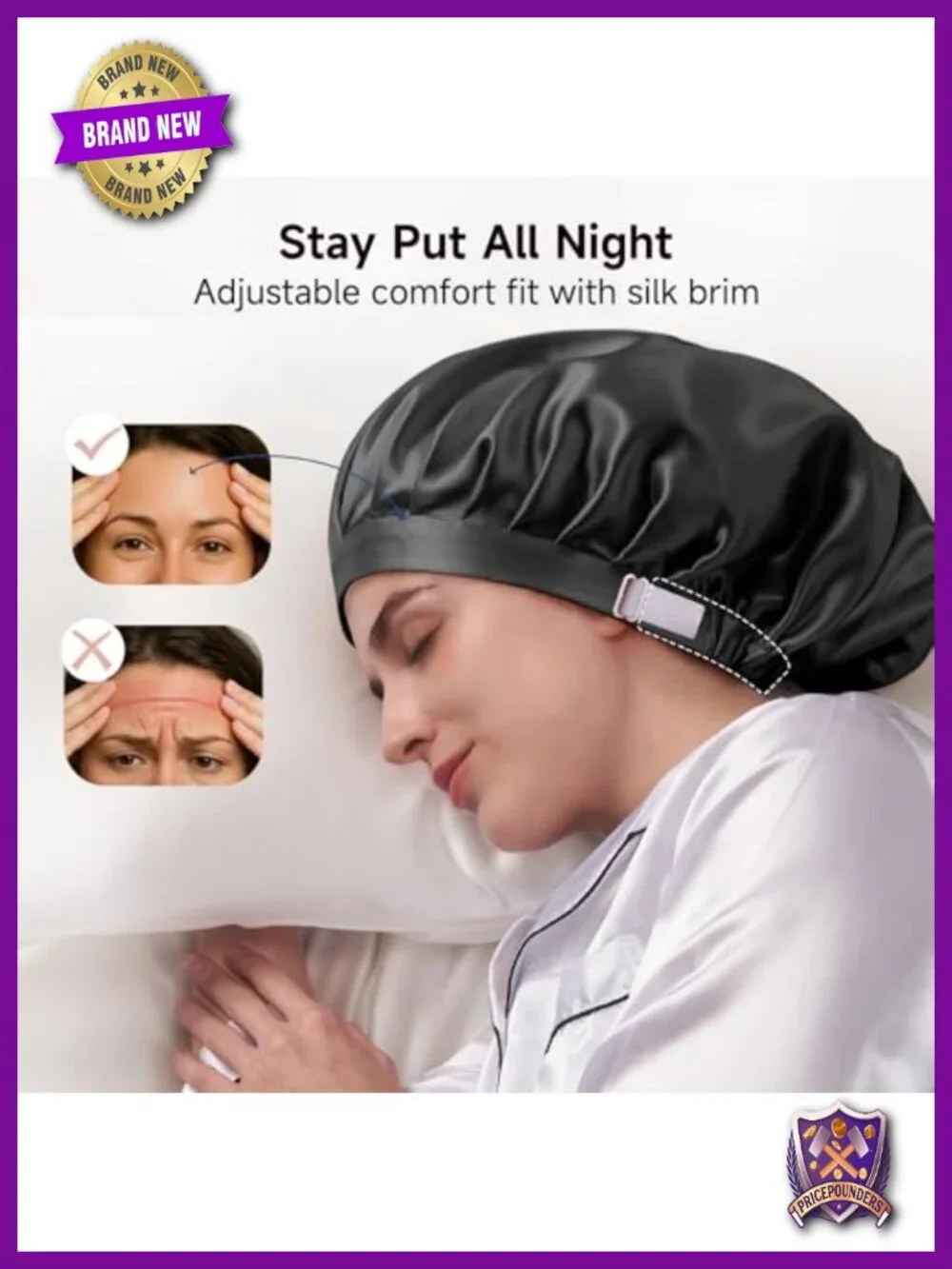 100% Mulberry Silk Hair Bonnet for Sleeping, 22 Momme Double Layer, Non-Slip